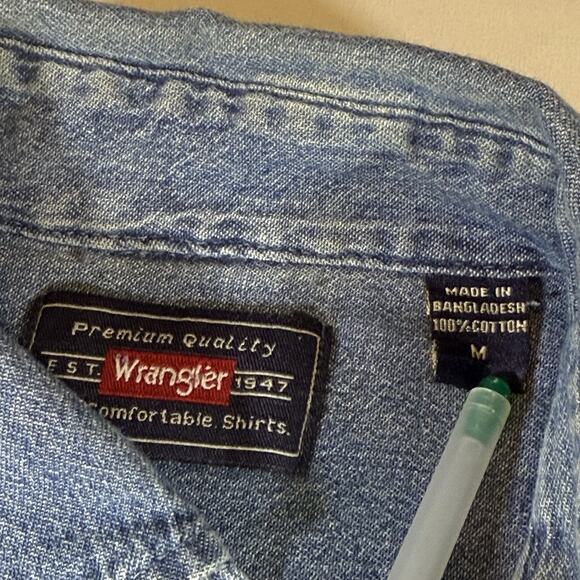 Vintage Wrangler Workwear Western Chambray Denim Oversized Shirt - Blue Mns M - Picture 6 of 9